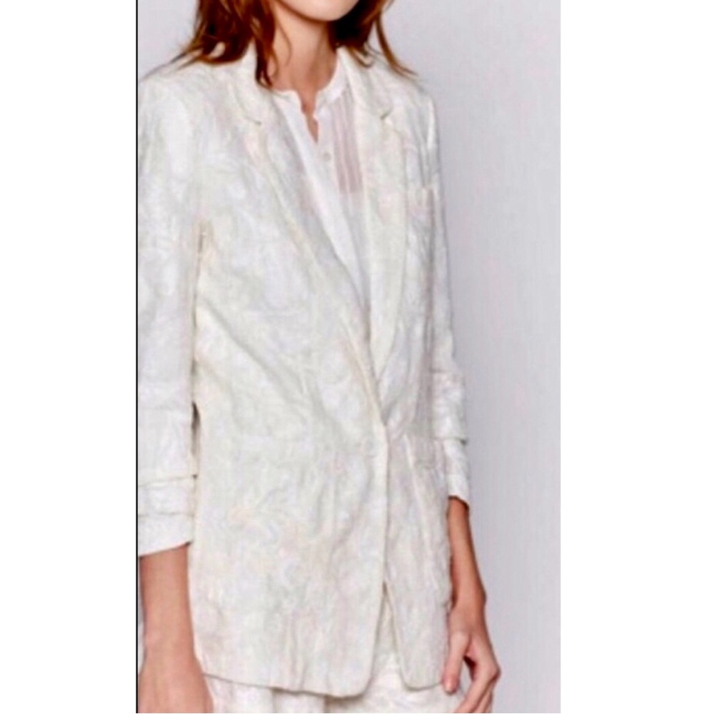 JOIE cream linen embroidered blazer EUC  size 12